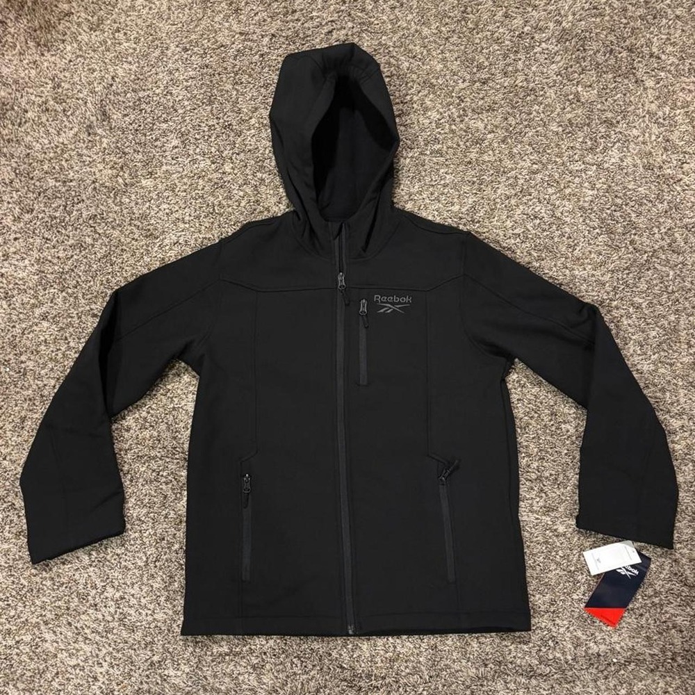 Reebok Black Zip Up Softshell Hoodie Jacket Kids Large 14/16 OBRB1553 NWT